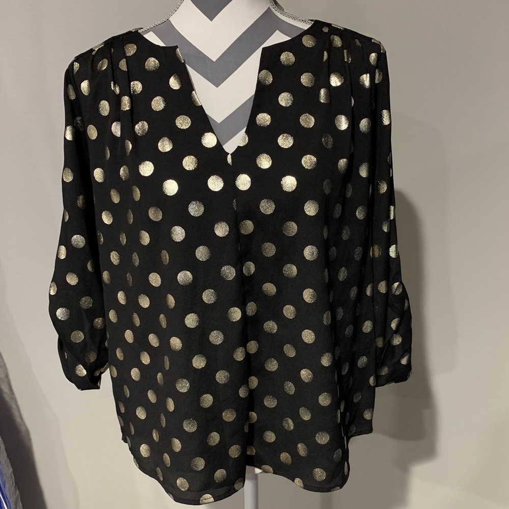 Collective Concepts Black & Gold Polka Dot Top Lrg